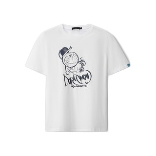 HLA 海澜之家 哆啦A梦系列 男女款圆领短袖T恤 HNTBJ2D466A 米白花纹 XL