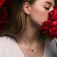 HEFANG Jewelry 何方珠宝 女士925银镀金项链 HFG077073 橄榄绿款