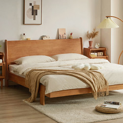 JIAYI 家逸 北欧全实木床现代简约1.8米双人床主卧斜靠大床 1.8米樱桃木色(单独床)