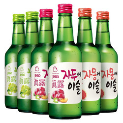 Jinro 真露 6瓶，果味烧酒360ml*4西柚青葡萄李子草莓四口味+真露17度原味烧酒*2瓶，