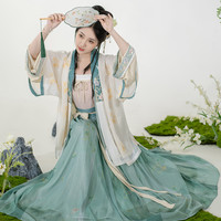 YUN CANG YUE XIU 云藏月绣 宋制汉服 豆蔻 对襟衫+半袖+吊带+襦裙 绿色套装