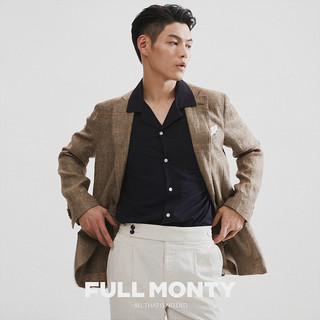 FULL MONTY男士商务休闲西服外套亚麻亲王格西装上衣正装春秋款