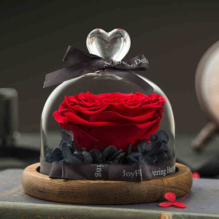 JoyFlower 嫣红玫瑰 你是我的小确幸 玻璃罩永生花 嫣红 玫瑰款 礼盒装