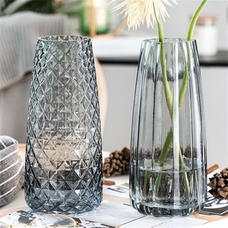 鹏创欧式创意竖棱玻璃花瓶透明水养鲜花插花电镀花瓶客厅摆件  22cm方格七彩款