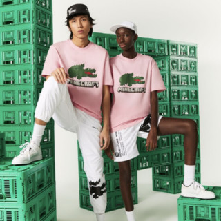 LACOSTE 拉科斯特 X MINECRAFT 男女款圆领短袖T恤 TH5038 粉色 L