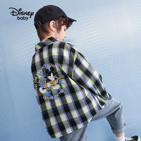 Disney 迪士尼 童装男童格子衬衫儿童洋气上衣宝宝衣服炸街