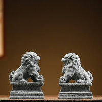 聚正 新中式石狮子清水混凝土装饰摆件中国风桌面创意鱼缸盆景造景摆设