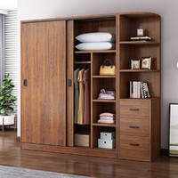 MEIZIZI 美滋滋 推拉门衣柜家用卧室现代简约出租房用经济型实木质收纳小户型柜子