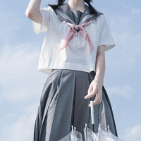 樱花家族 JK制服 深灰白三本 关西襟水手服 短袖套装