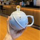 妙语诺 陶瓷杯+盖+勺 星球杯浮雕-浅蓝 400ML（多款可选）
