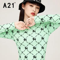A21 女装针织修身圆领长袖衫 绿色 M