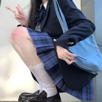 哥哥家原创 JK制服 蓝沢川 深蓝色格裙 42cm