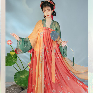 汉梦归唐制汉服清平调一片式齐胸衫裙上襦红绿套装