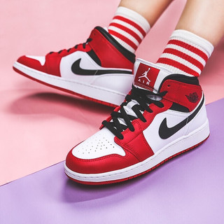 AIR JORDAN 正代系列 Air Jordan 1 Mid (GS) 大童篮球鞋 554725-173 红色/白色 38.5