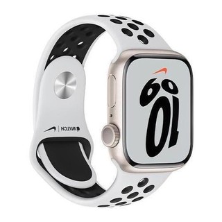 Apple 苹果 Watch Series 7 智能手表 41mm GPS版 星光色铝金属表壳 白配黑耐克运动型表带 (GPS、血氧、运动)