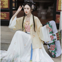 重回汉唐 鸾镜花枝明制改良主腰直领对襟衫齐腰褶裙春季汉服女薄款