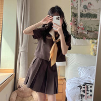 岐野 JK制服 古穗中 棕色水手服+箱褶裙 短袖套装 42cm
