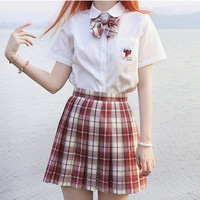 尺呎间 JK制服 草莓酪酪 红白色百褶格裙 42cm