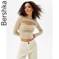 Bershka女士 2022早春新款时尚提花领长袖T恤上衣 02346831742