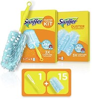 SWIFFER 除尘磁铁入门套装 1 个手柄 + 15 条抹布，吸收 3 倍多的灰尘和毛发，并以传统的除尘方法来收集