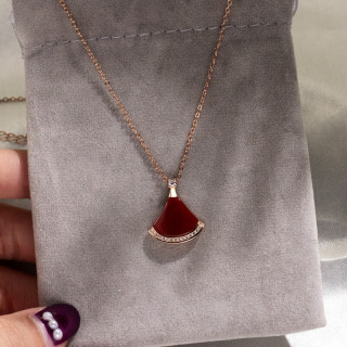 turbosun 轻奢小裙子项链女925银扇形小红裙吊坠 排钻 红玉髓