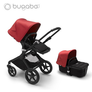 bugaboo 博格步 FOX2 博格步高景观婴儿车 多功能推车睡篮套装 朱砂红蓬黑架黑把黑轮黑布组