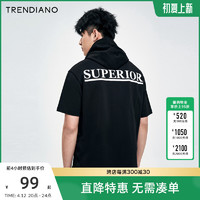 TRENDIANO 潮牌2019新款春季男装街头字母图案棉质连帽短袖T恤男