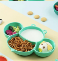 小豆苗 宝宝餐盘婴儿童吸盘一体式硅胶碗防摔分格盘学吃饭训练勺餐具套装