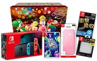 Nintendo 任天堂 Switch主机日版续航增强版+《舞力全开2022》卡带 + 马里奥圣诞礼盒 + 收纳包 + 卡带收纳盒