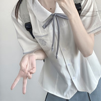 尺呎间 JK制服 珈兰中 刺绣短袖衬衫 蓝色