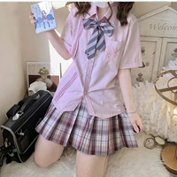 谜兔少女 JK制服 迪士尼奇妙仙子 刺绣短袖衬衫 粉色