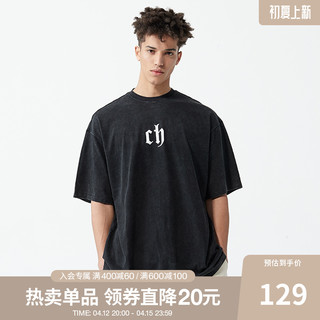CHINISM  CH短袖t恤男水洗做旧美式潮牌宽松百搭夏季男生字母半袖