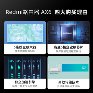 小米Redmi路由器AX6家用办公千兆端口高速5G双频3000M无线速率wifi6全屋大户型穿墙王