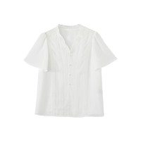 xiangying 香影 v领上衣女2022夏季新款气质温柔宽松时尚洋气短袖白色雪纺衫