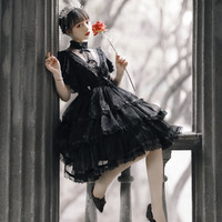 our princess贵公主 Lolita洛丽塔 古堡之夜 哥特风op连衣裙 黑色