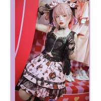 小苍兰原创 Lolita洛丽塔 樱桃急诊 狗短sk套装 黑粉色