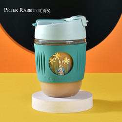 PETER RABBIT 比得兔 英国比得兔玻璃杯子带吸管夏季女便携可爱透明泡茶大容量咖啡杯