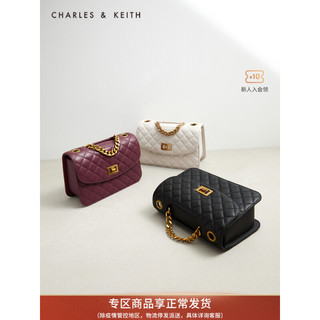 CHARLES & KEITH CHARLES＆KEITH早春新品CK2-70701136-2女士优雅菱格链条单肩包 Burgundy葡萄酒红色 S