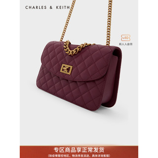 CHARLES & KEITH CHARLES＆KEITH早春新品CK2-70701136-2女士优雅菱格链条单肩包 Burgundy葡萄酒红色 S