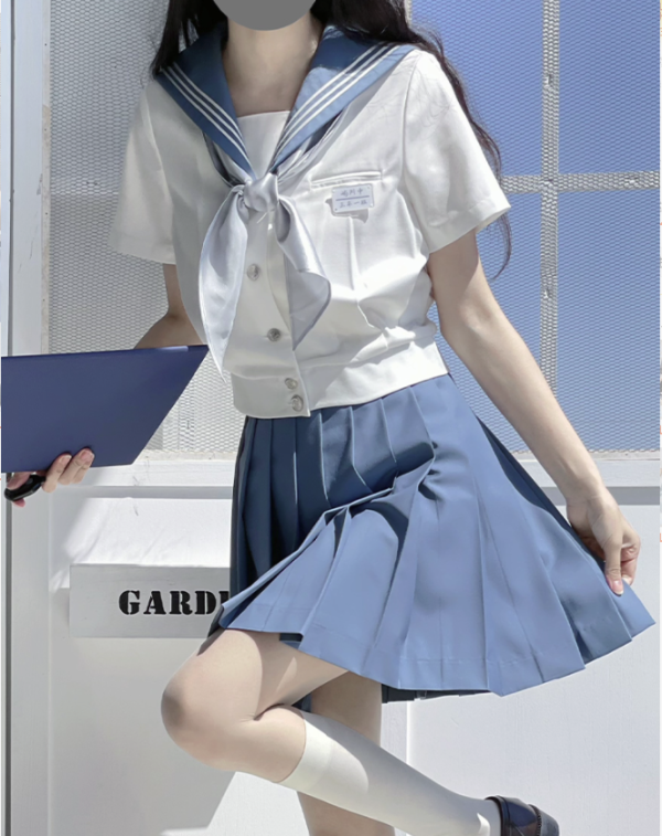 御茶家jk制服屿川中蓝色水手服套装