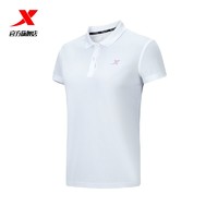 特步运动POLO衫短袖T恤男夏季新款情侣款翻领透气舒适半袖时尚运动上衣 白色（女） XL
