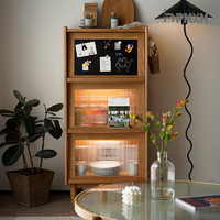 泡沫小敏 书柜 北欧樱桃木落地书柜实木杂志柜日式简约客厅书房家具 不含LED灯