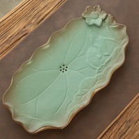祥业 戏荷淡绿陶瓷茶盘 38x20x3.7cm