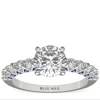 Blue Nile 1.07克拉圆形切工钻石+隐藏式蓝宝石与钻石戒托