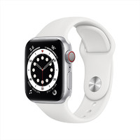 Apple 苹果 Apple Watch Series 6 智能手表 40mm GPS+蜂窝款 银色铝金属表壳 白色运动型表带 (血氧、GPS、扬声器)