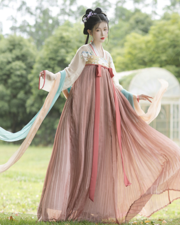 芥子记 唐制汉服 小仙鹟 两片式齐胸襦裙 6米摆 粉色