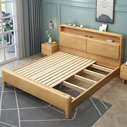 LANSHOME 兰秀家居 北欧实木床1.5米单人床1.8米双人床现代简约原木软靠高箱储物床卧室家具日式