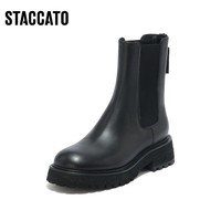 STACCATO 思加图 2020冬季新款烟筒靴女鞋厚底切尔西靴皮靴中筒靴子D9179DZ0