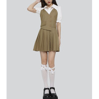 国王与夜莺 JK制服 原创韩式制服 卡其色背心裙+衬衫