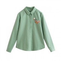 INMAN 茵曼 女士长袖衬衫 K18213662 粉绿色 M